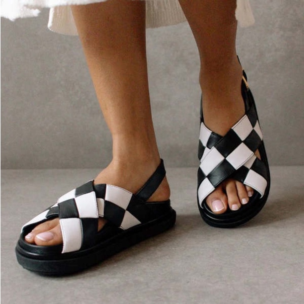 Alohas Marshmallow Scacchi Black White Checkered Leather Sandals Size 39 8-8.5